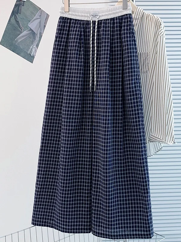 

Summer New Style Loose Wide Leg Pants High Waist Elastic Waist Casual Trousers Thin Cotton Polyester Blend Ladies plus Size