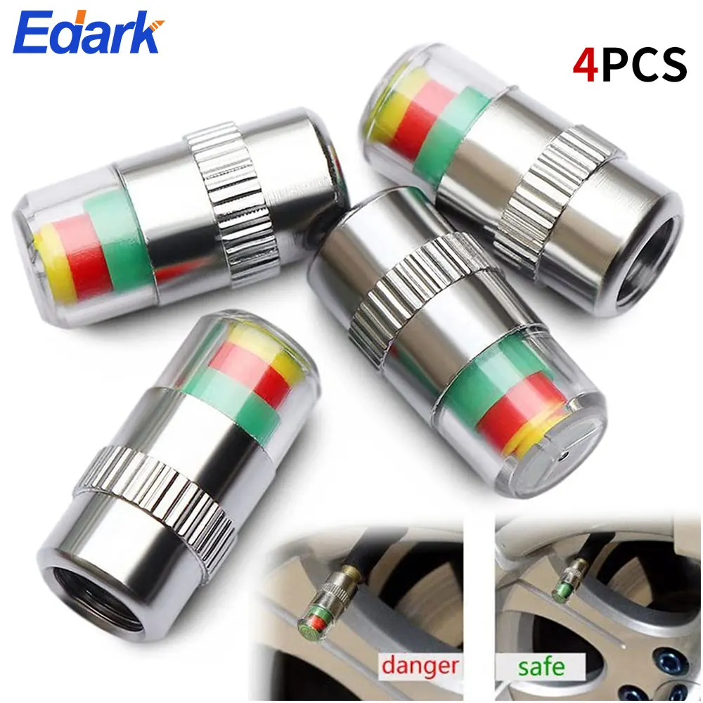 

4Pcs/Set Car Tire Pressure Indicator Tire Pressure Gauge Indicator Alert Monitoring Valve Caps Sensor External Valve Detection