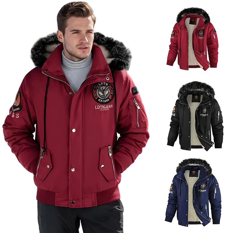 

Men's Casual Multi-pocket Cargo Parker Coat Winter Thickened Warm Windproof Hooded Jacket With Fashion Fleece Lined Jackets Top