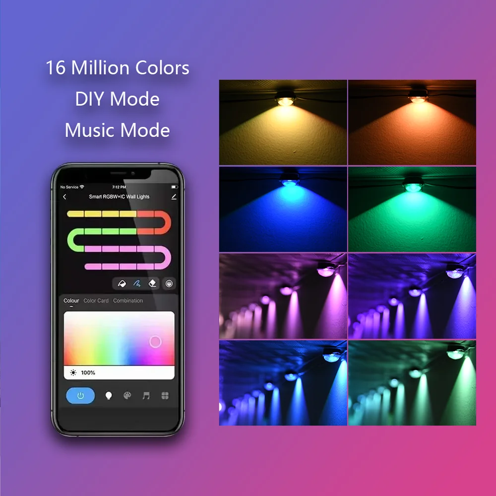 External Permanent RGB IC Waterproof Smart Light String, with Music-Synchronized Dynamic Lighting Effects for Holiday Decoration