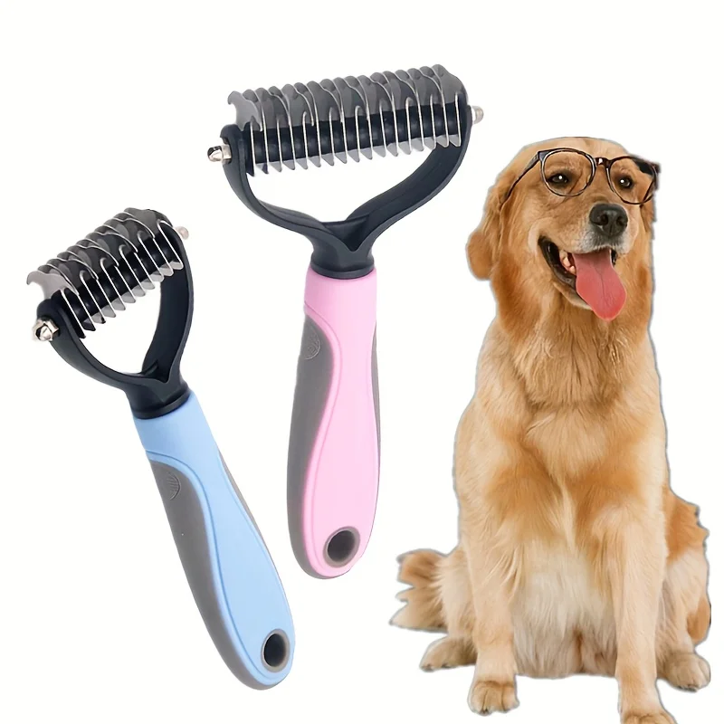 Pet fur knotting knife dog grooming shedding tool pet cat hair removal comb brush double-sided pet supplies dog comb