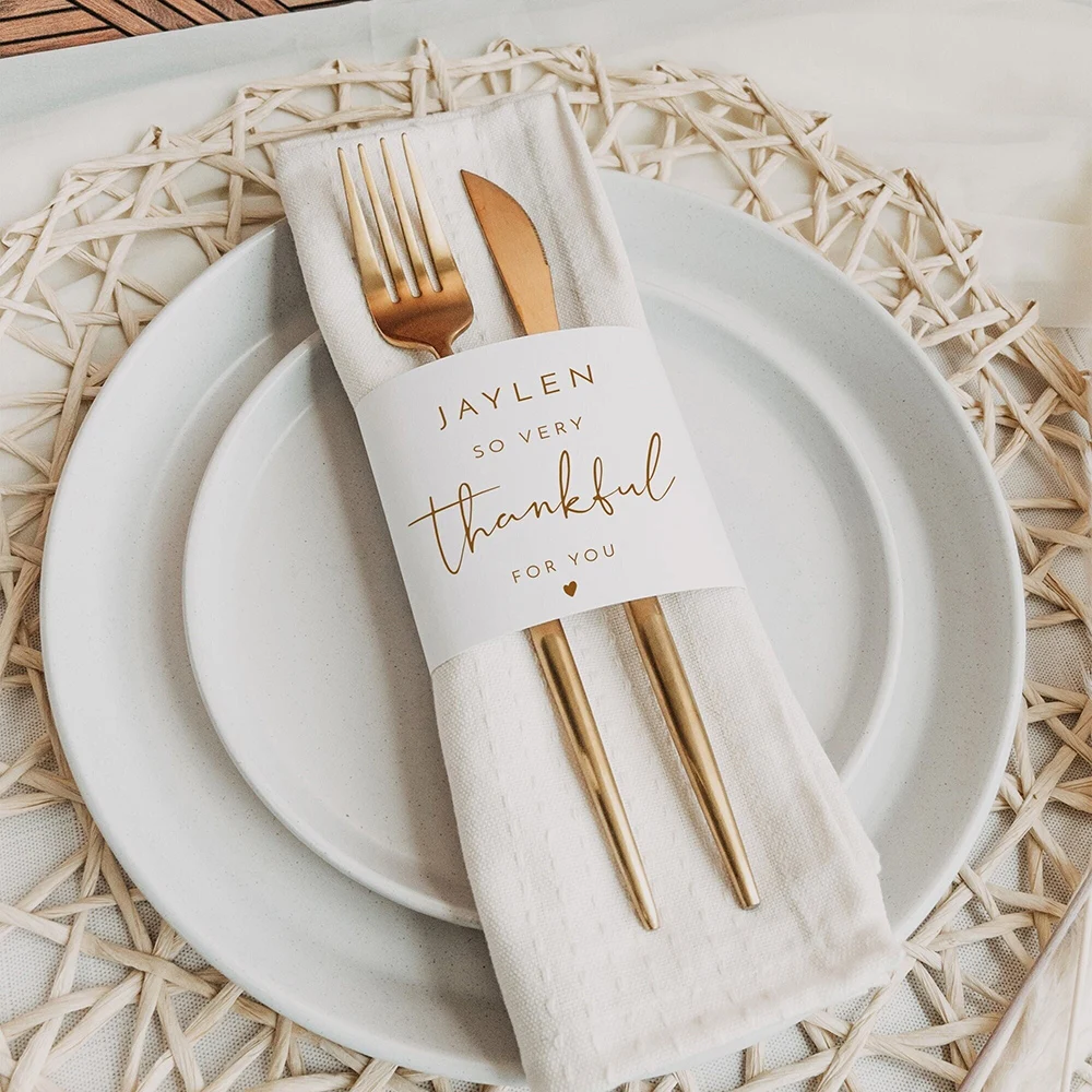 Custom Wedding Paper Napkin Ring Party Table Decor Menu Cards Place Settings Napkin Wrap Thankful for You Dinner Reception Menu