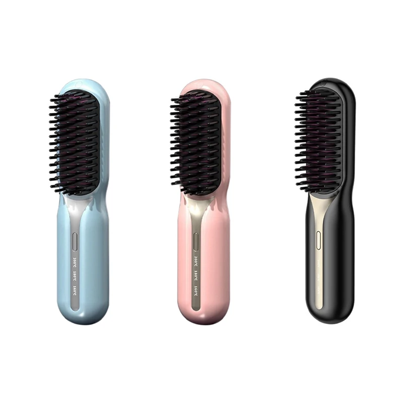 AD24-مكواة فرد الشعر اللاسلكية، مشط تسخين ساخن، فرشاة كهربائية احترافية لتنعيم الشعر، العناية بالشعر السلبي