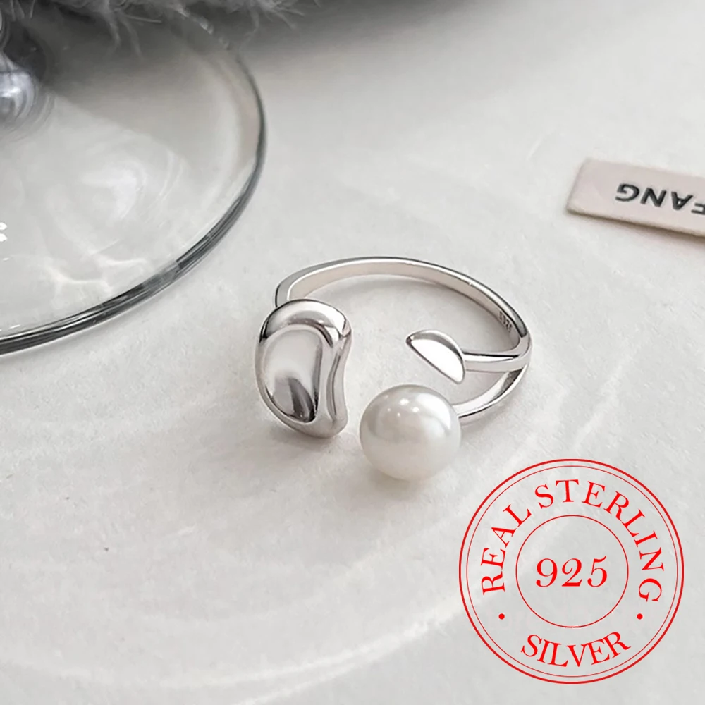 

925 Sterling Silver Jewelry Simple Irregular Pearl Adjustable Finger Rings for Women Wedding Party Jewelry For Girls Friend Gift