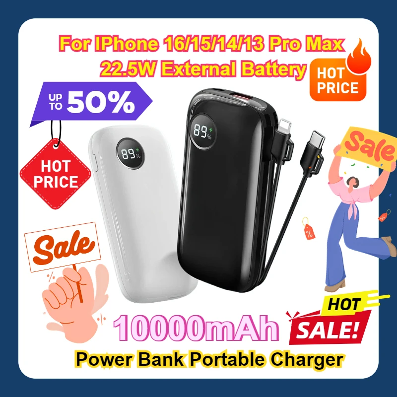 

For Samsung/Xiaomi PowerBank 10000mAh Power Bank Portable Charger For IPhone 16/15/14/13 Pro Max 22.5W External Battery