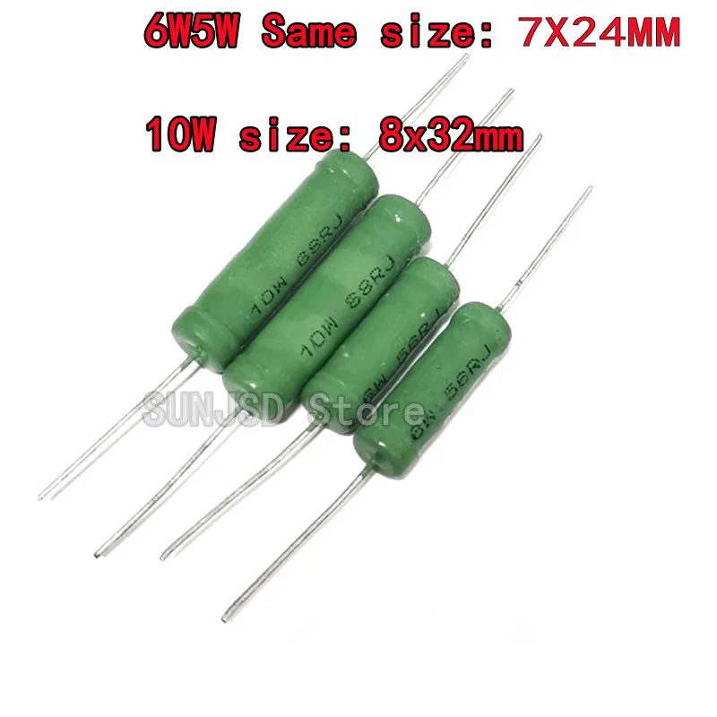 10 Stück 1,2 RJ 1,5 R 1,8 R 2R 2,2 R 2,7 R 3R 3,3 R 3,9 R 4,7 R 5R 5,1 R 5,6 R Ohm RX21 Frequenzteiler Sicherung Drahtwiderstand 5 W 6 W 10 W