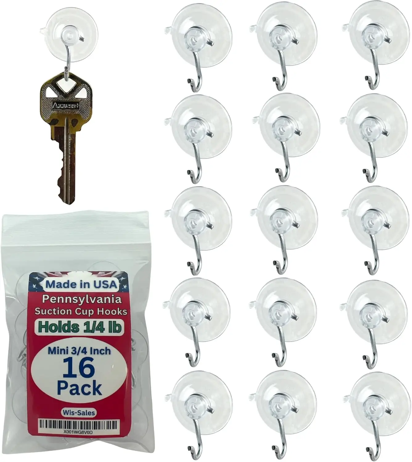 

16 Pack Mini 3/4 inch Heavy Duty Suction Cup Hooks for Glass Windows, Signs, Ornaments, Suncatchers - Holds 1/4 lb Each