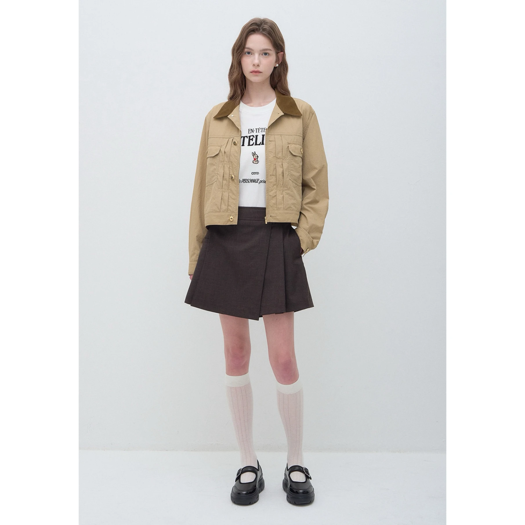 Casual Lemon Cheese Workwear Jacket Short Outerwear Loose Fit Color Block Collar Stand up Versatile Women's Autumn Fashion