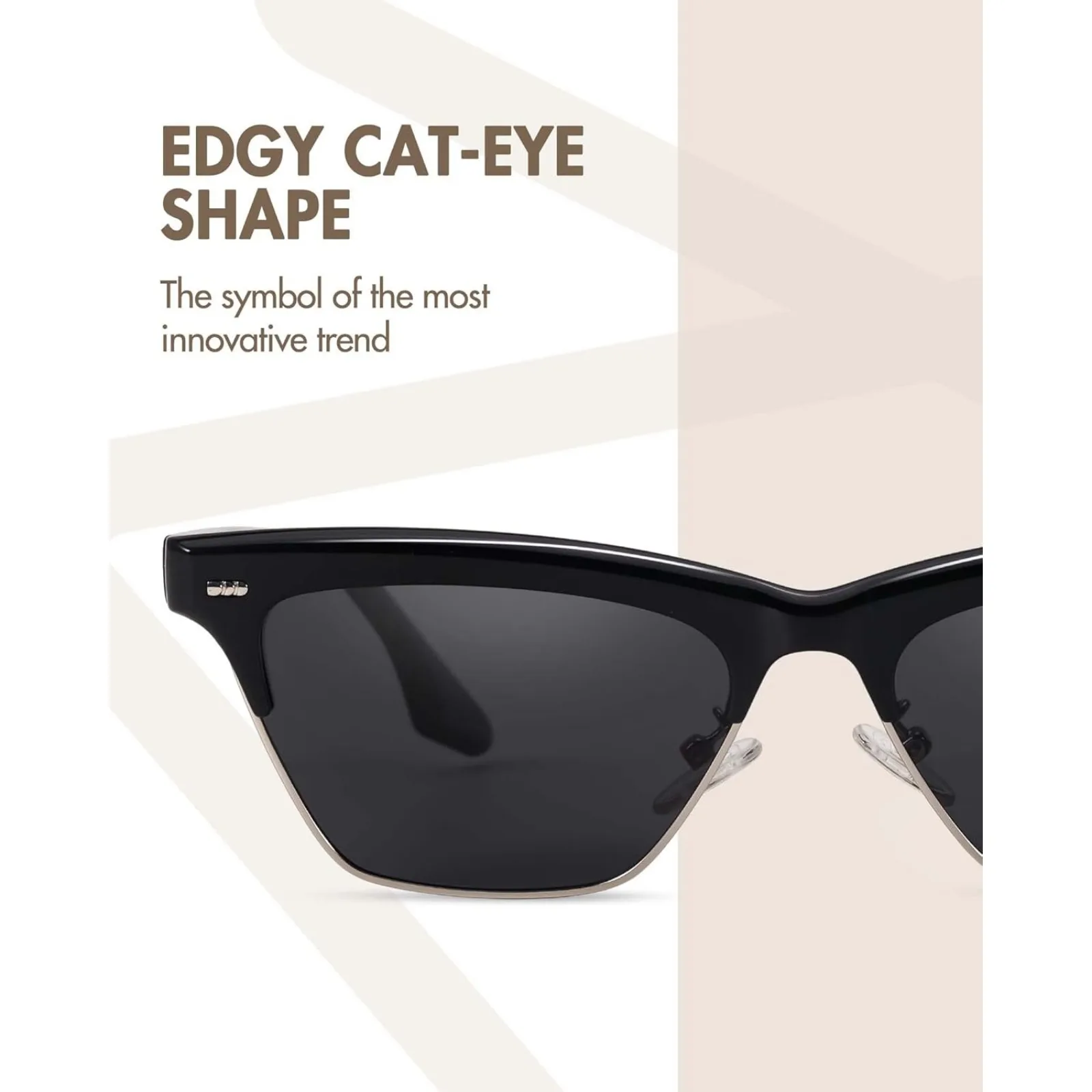 IOYGlasses-نظارات شمسية مستقطبة لعين القط للنساء ، نظارات شمسية شبه بدون إطار ، مصمم عتيق ، حماية UV400