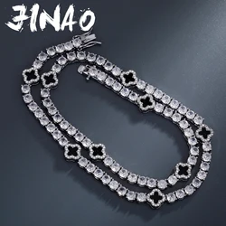 JINAO New Hip Hop Four Leaf Clover Full Iced Out luxury Fashion 4mm Tennis Chain Necklace & Bracelet Set Charm Jeweley For Women