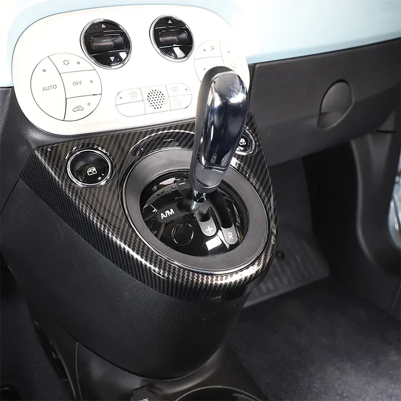 

For Fiat 500 2011-2024 ABS Carbon Fiber Car Central Control Gear Shift Panel Display Frame Decorative Stickers Car Accessories