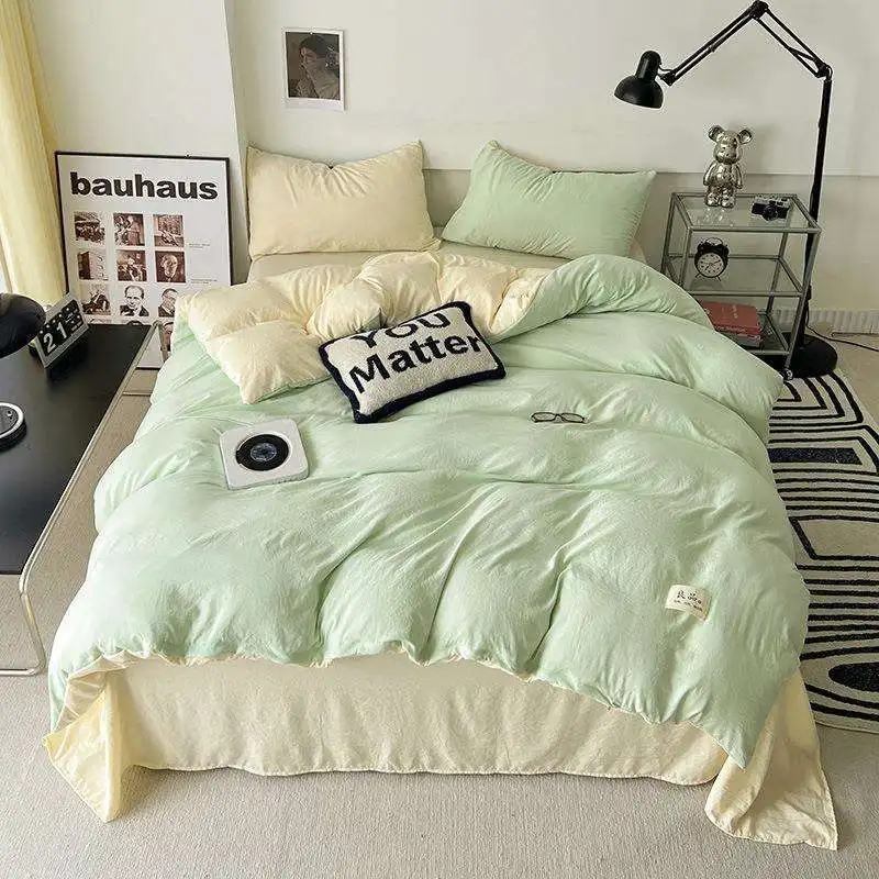 

New Active Printing Washed Cotton Four-Piece Set Skin-Friendly Duvet Cover Student Dormitory Three-Piece Home Bedding