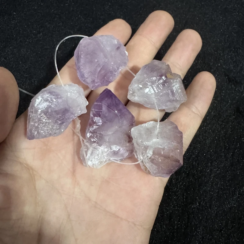 Wholesale 5stones/Strand Natural Amethyst Quartz Raw Point Beads,25-40mm Loose Gemstone Beads for jewelry making