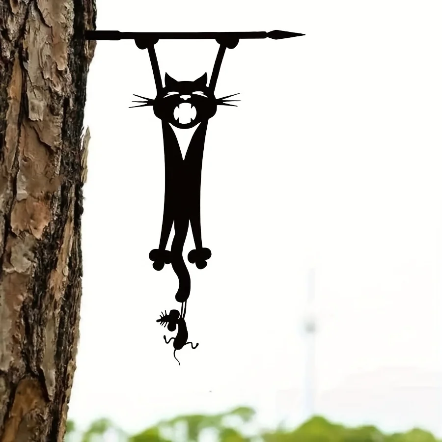 Arte de pared de metal con diseño de gato y ratón, decoración de jardín al aire libre con silueta fantasiosa, ideal para el hogar y el jardín, regalo del día de la madre, 1 pieza