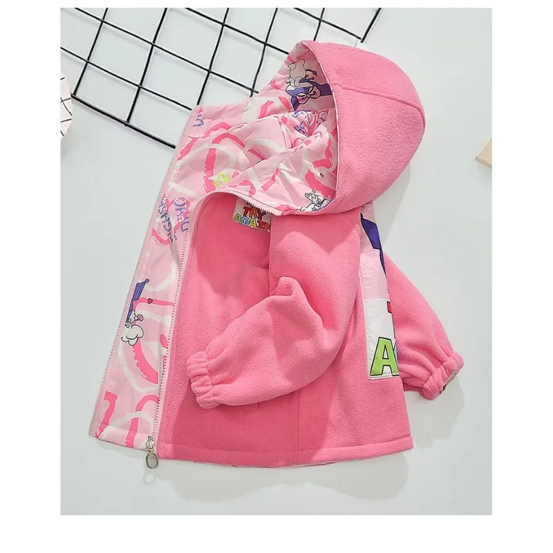 Girls' Coats Wear Both Sides Children's Autumn Winter Trench Coat Thickened Fleeced Large Children's Jacket Hardshell Jacket