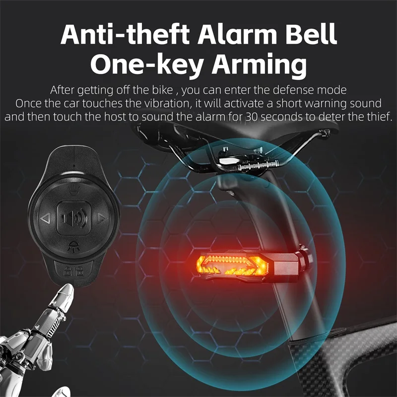 WEST BIKING Multifunctional Anti-theft Alarm Bicycle Rear Light Smart Brake Tail Lights Type-C Charging Wireless Turn Signal