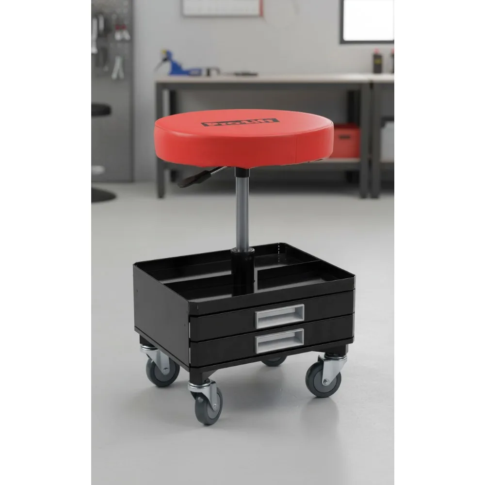 

Heavy-Duty Pneumatic Rolling Chair with Dual Tool Trays, 300 lb Capacity - Adjustable Height for Mechanics & DIY