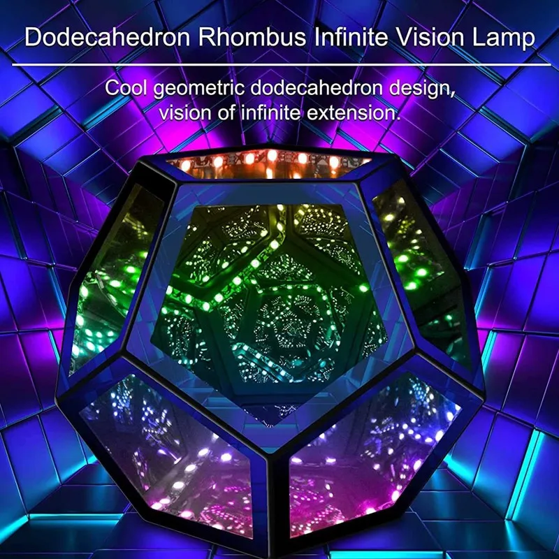 Infinity Dodecahedron Gaming Light 3D Cube Light Desk Cool RGBW Led Table Lamp for Bedroom Gaming Room Decor Led Night Lights