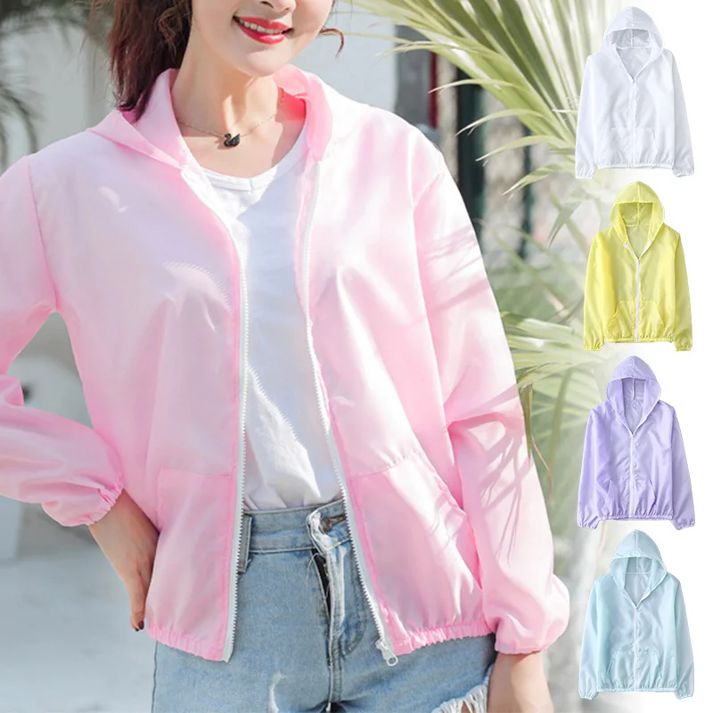 Women's Sun Protection Clothing Candy Color UV Sunscreen Hoodie Shirts Jacket Summer Ultra-Thin Breathable Female Ice Silk Coat