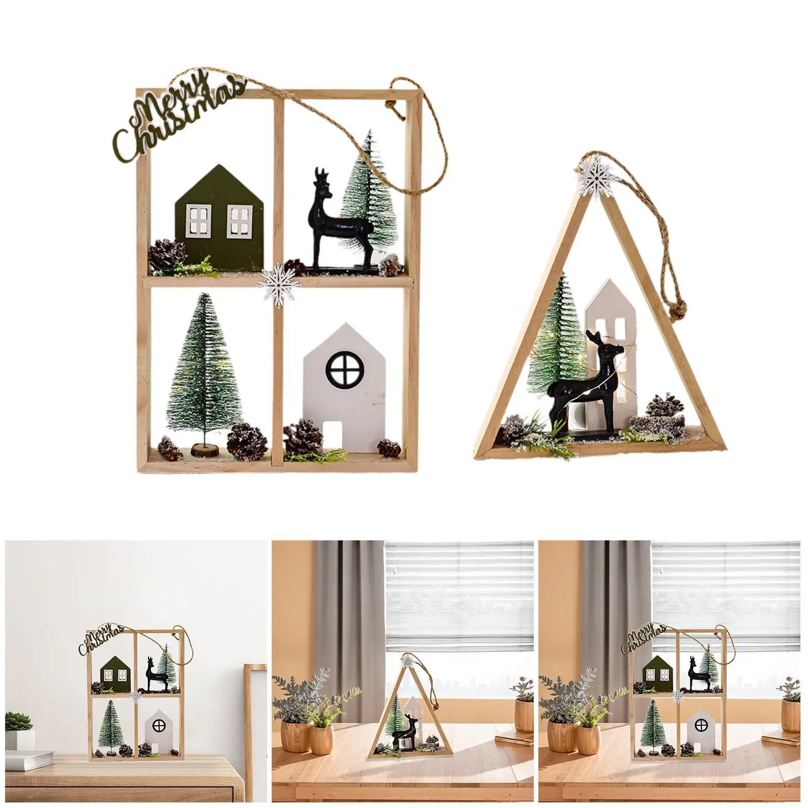 Christmas Decoration Wood Ornament Decorative Collection Gifts Hanging Pendant Photo Props for Holiday Wall Home Cabinet Door - view 4