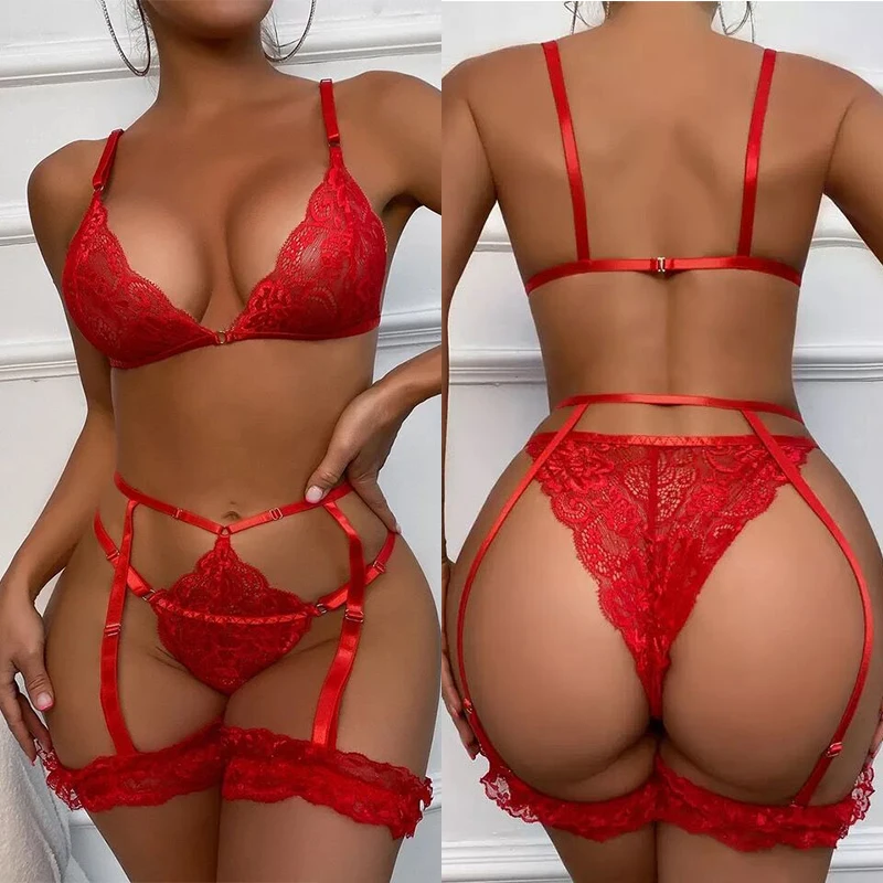 Transparent Lace Lingerie For Women Bra Set Floral Exotic Sheer Bra Panty Garters Lingerie Set Fashion Sexy Underwear Pornsuits