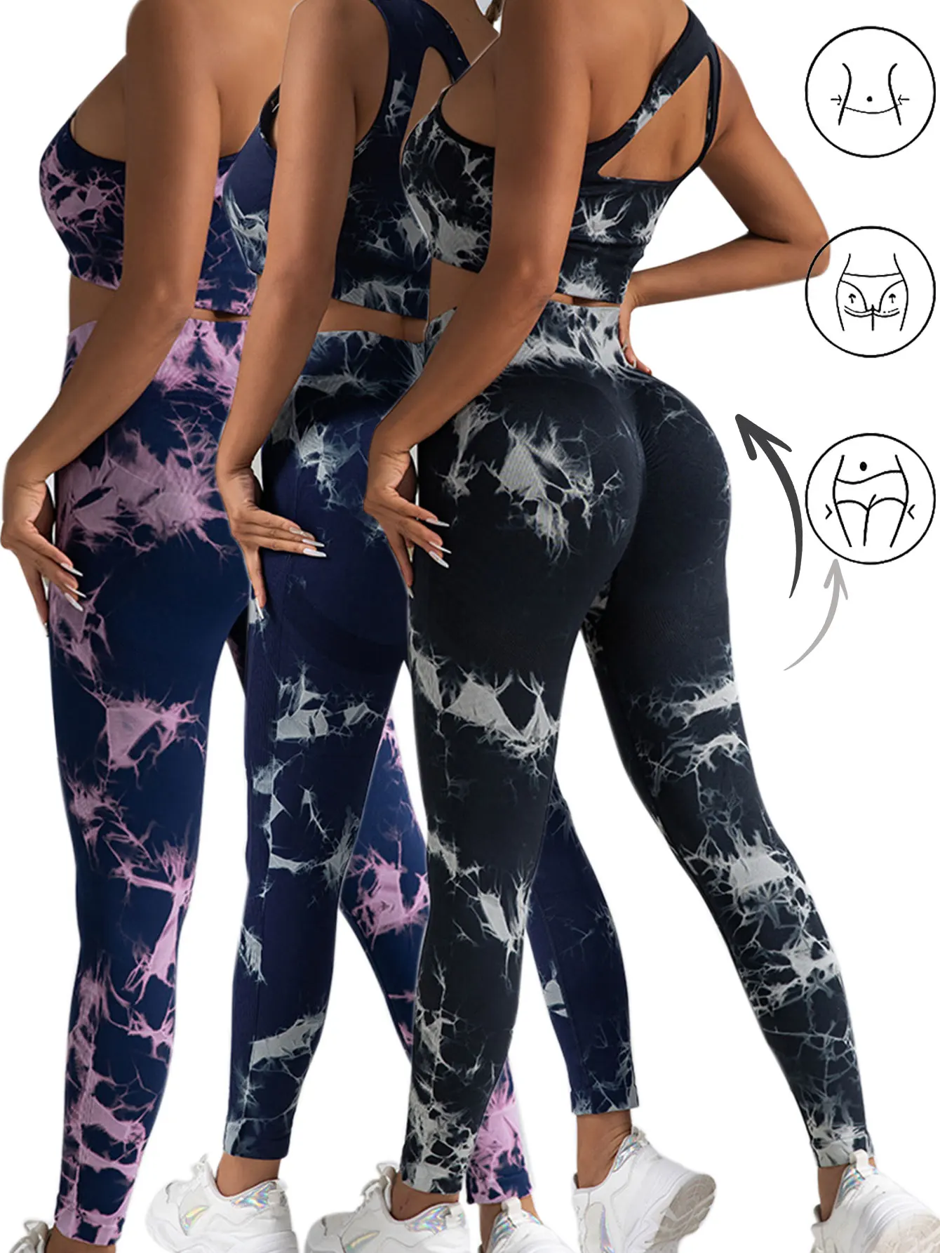 

3 PACK US Local Women‘s Tie-Dye Gym Leggings High Waist Seamless Hip Lift Gym Yoga Pants Elastic Leggings