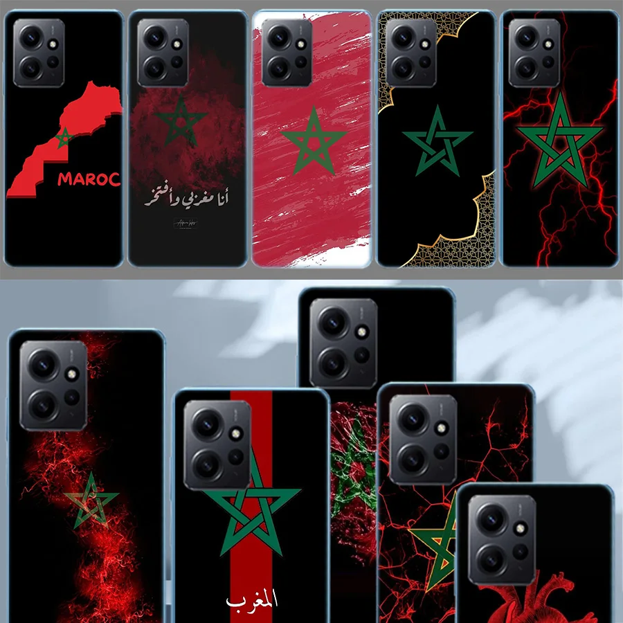 Morocco Flag Soccer Phone Case For Redmi Note 14 15 Pro 5G 13 12 Pro Plus 11 11T 11E 11S 10 Pro 10S 9 9S Cover Cell Clear TPU Ca