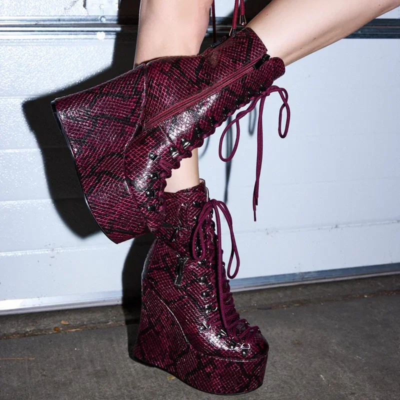 Platfrom Wedges Corss Strap Leather Ankle Boots Sexy Pointed Toe Zipper New Arrival Autumm/Winter Modern Boots