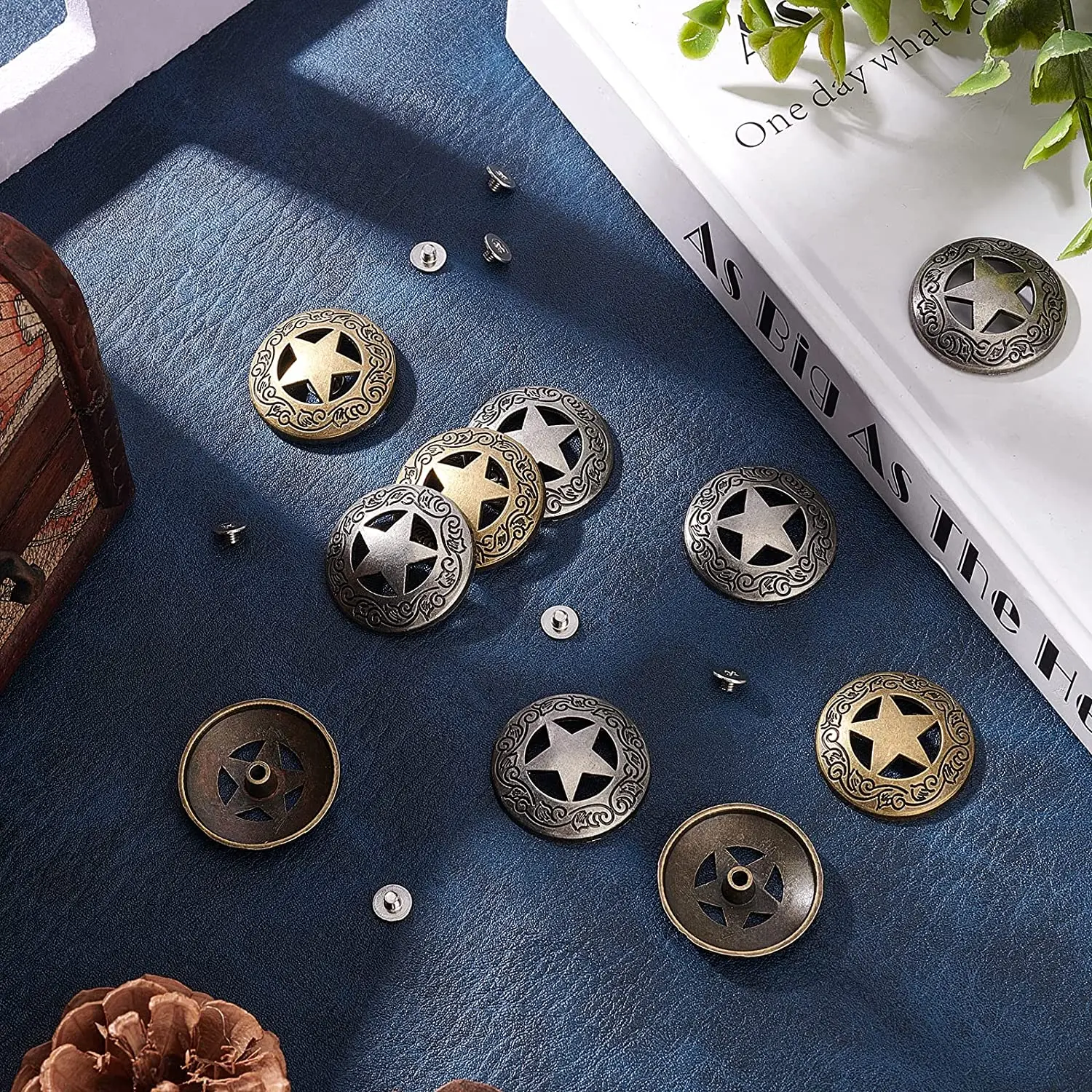 5 Pcs Conchos Leather Craft Texas Star Saddle Western Rodeo Leather Tack Leathercraft Accessories DIY Decoration Accessories