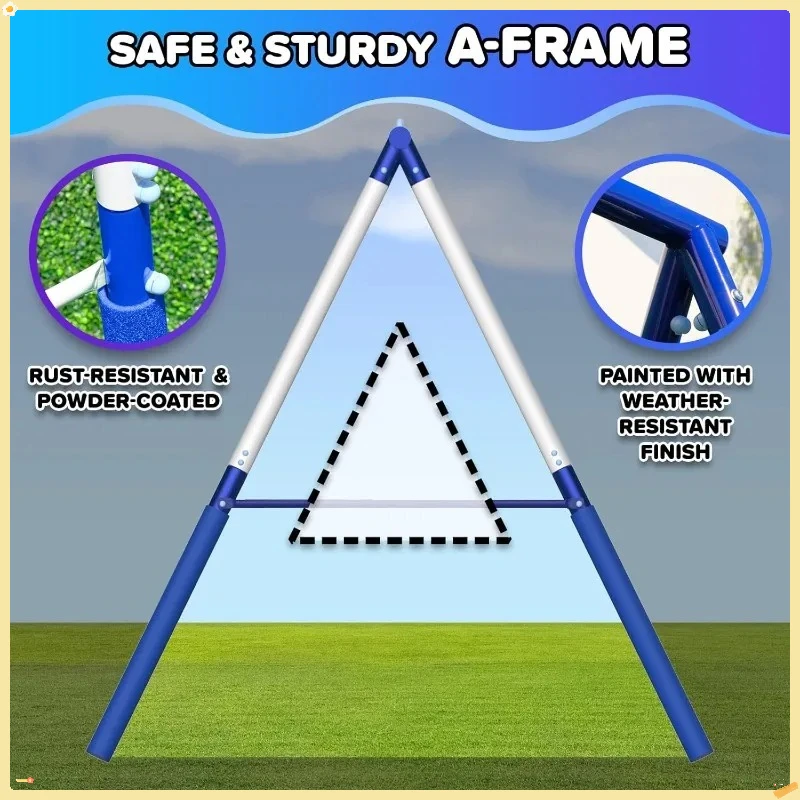 مجموعة أرجوحة الأطفال المعدنية الأولى للاستخدام الخارجي - أخضر/أبيض، مع شريحة