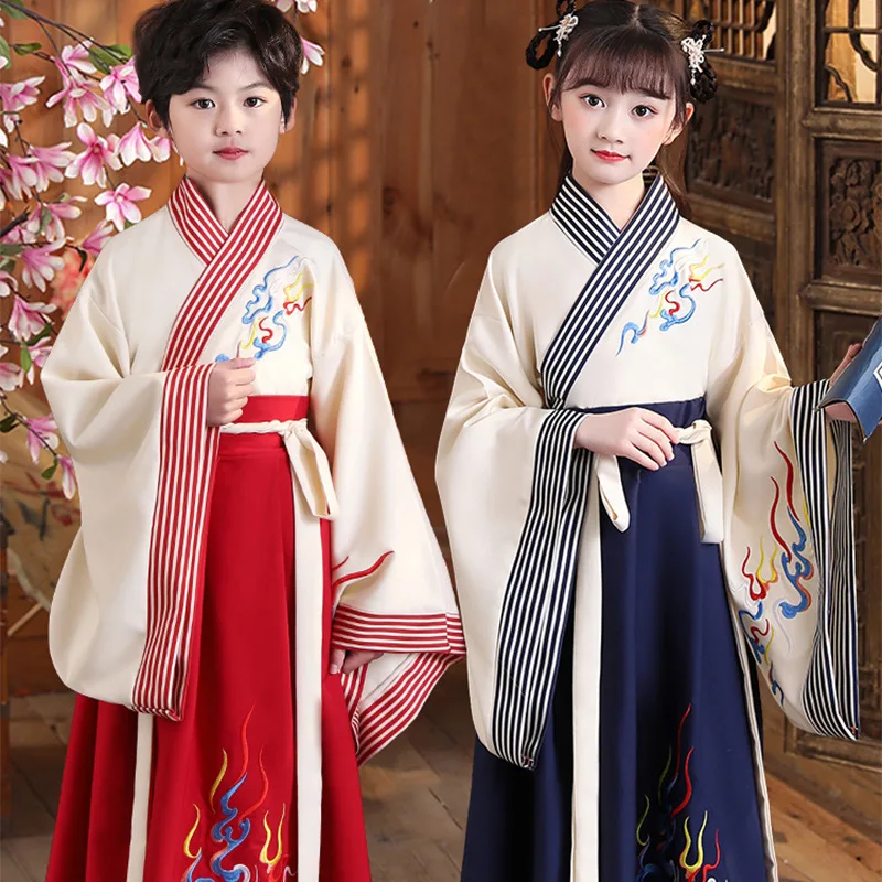 Hanfu Boys Girl Traditional Chinese Dress School Clothes Style Summer Ancient Performance Costume Students Hanfu Kids Tang Suit