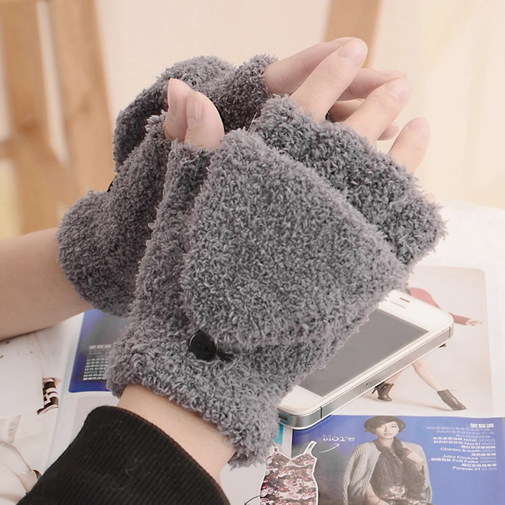 Guantes de invierno de medio dedo, guantes cortos gruesos y cálidos grises, calentadores de manos, cómodos, suaves y elegantes, regalo de Navidad para niños y niñas