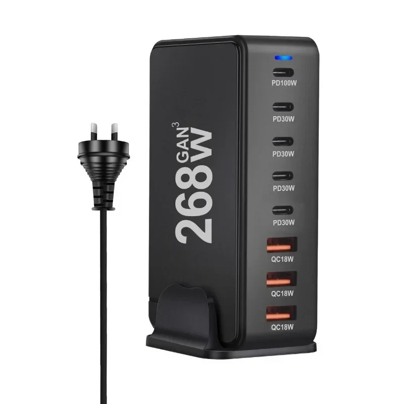 268W Desktop GaN Charger 8-port USB Type C PD Charger Fast Charge 3.0 USB Type C Fast Charger Mobile USB