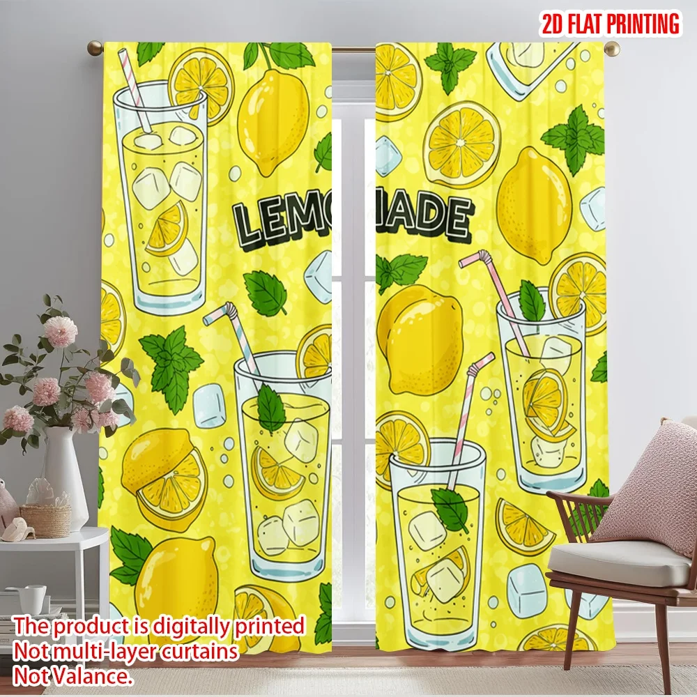 

2pcs 2D flat printing Drapes Summer Lemonade Drink Polyester Without Electricity Festive Holiday Use for Outdoor Holiday