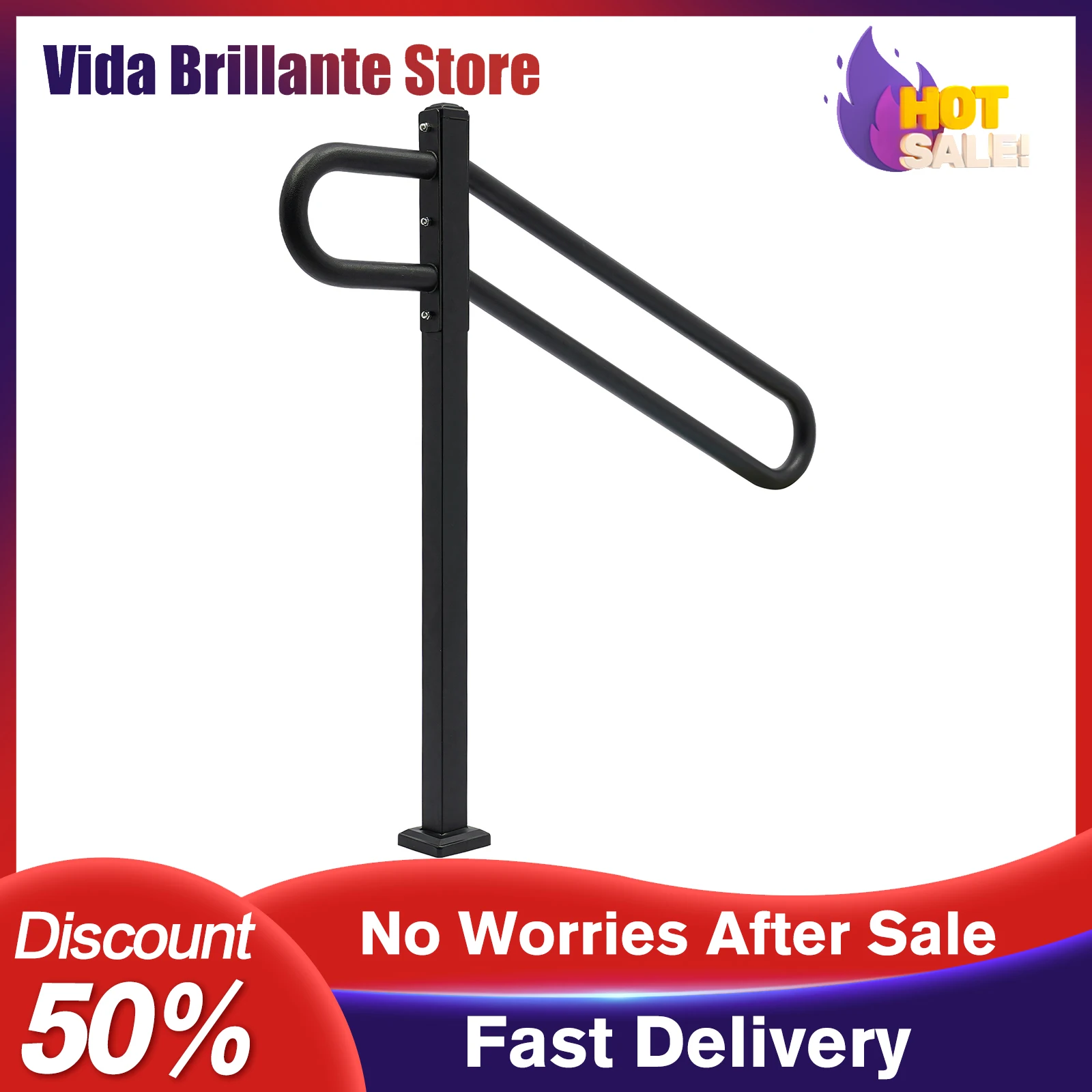 

Metal Stair Railing Floor-Mounted Handrail Safety Grab Bar 28"-8.5"L X 35.5"H Indoor Outdoor Security Balustrade Home DIY Kit