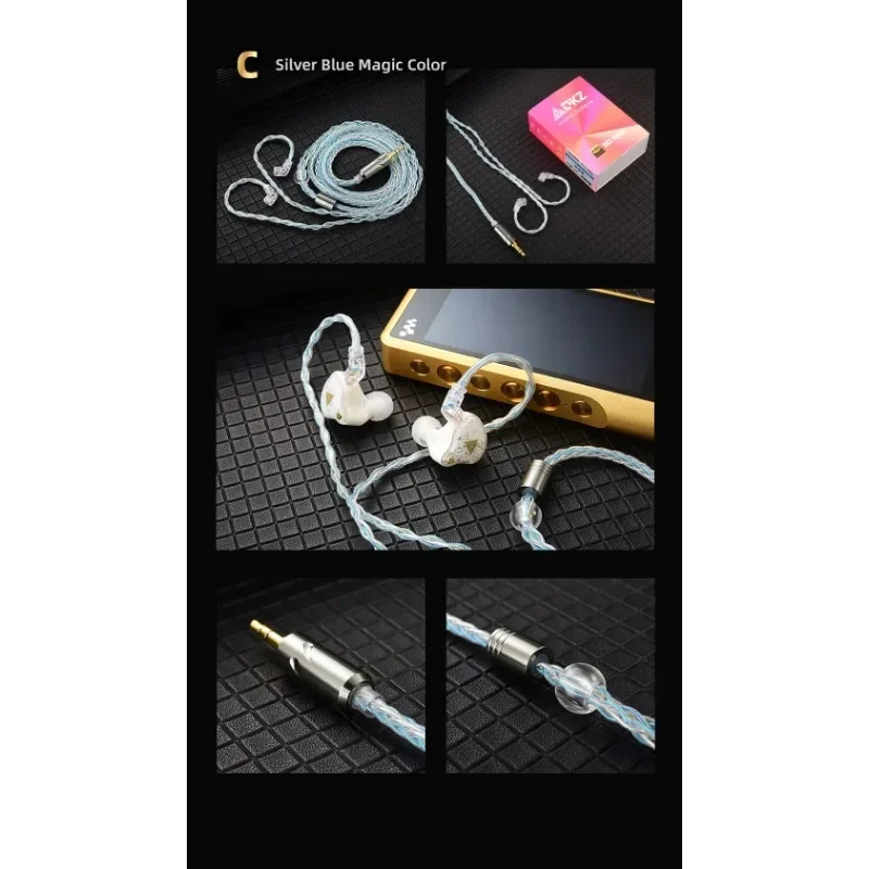 QKZ-T1 TC Prata Banhado Cabo de Atualização do Fone de Ouvido HiFi, 8 Núcleo, MMCX, Conector 2Pin, Use para ZXN, ZXT, ZXD, ZX2, ZAX2, ZX1, ZX3, T1