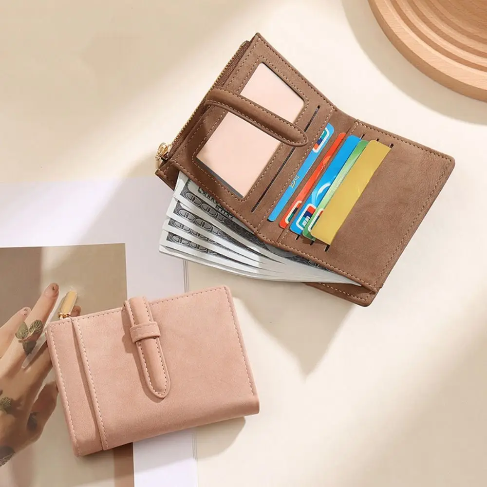 Large Capacity PU Women's Wallet Multi-Cards Slot 2 Folds Mini Coin Pocket Portable Korea Style Zipper Coin Purse Unisex