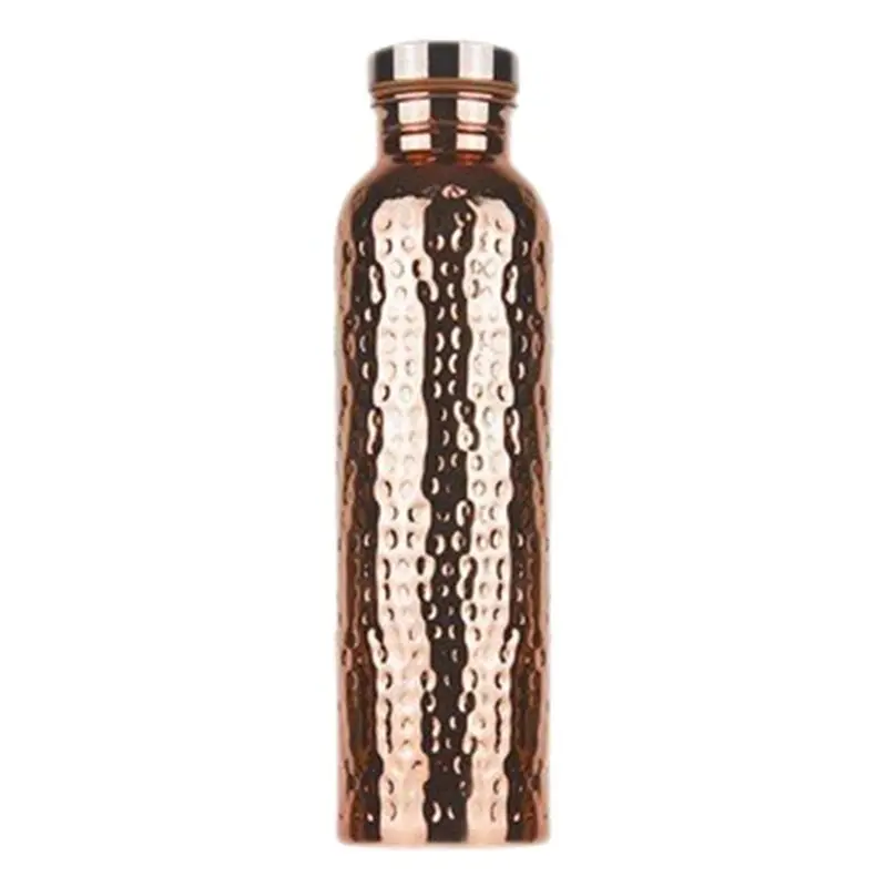 A25F-800Ml Copper-Plated Water Bottle, Non-Slip Silicone Bottom, One-Touch Opening, Hammered Texture, Heat-Insulating.