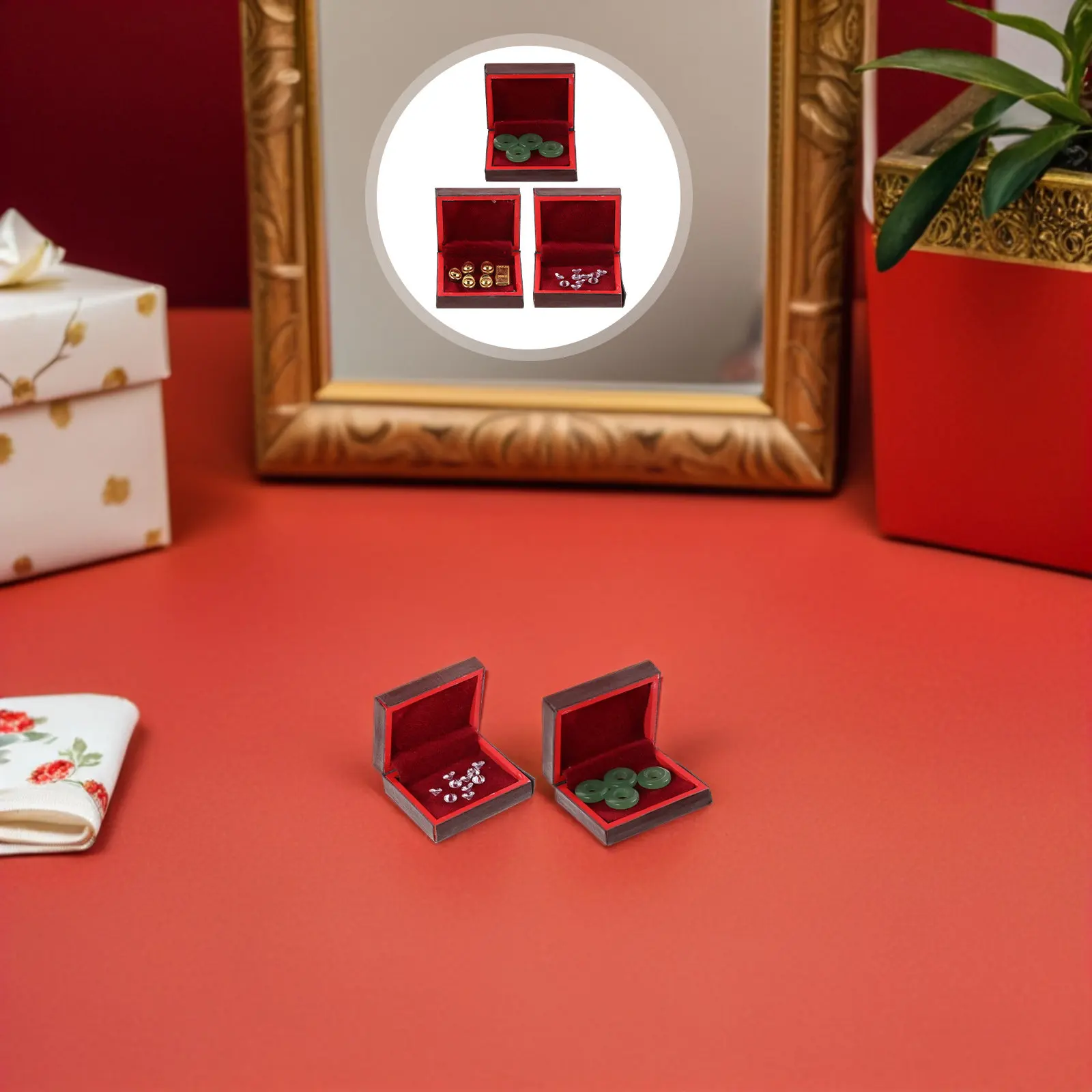 

Набор из 3 миниатюрных шкатулок для украшений для кукольного домика: реалистичные деревянные миниатюрные контейнеры для декора кукольного домика, маленькие декоративные емкости для хранения