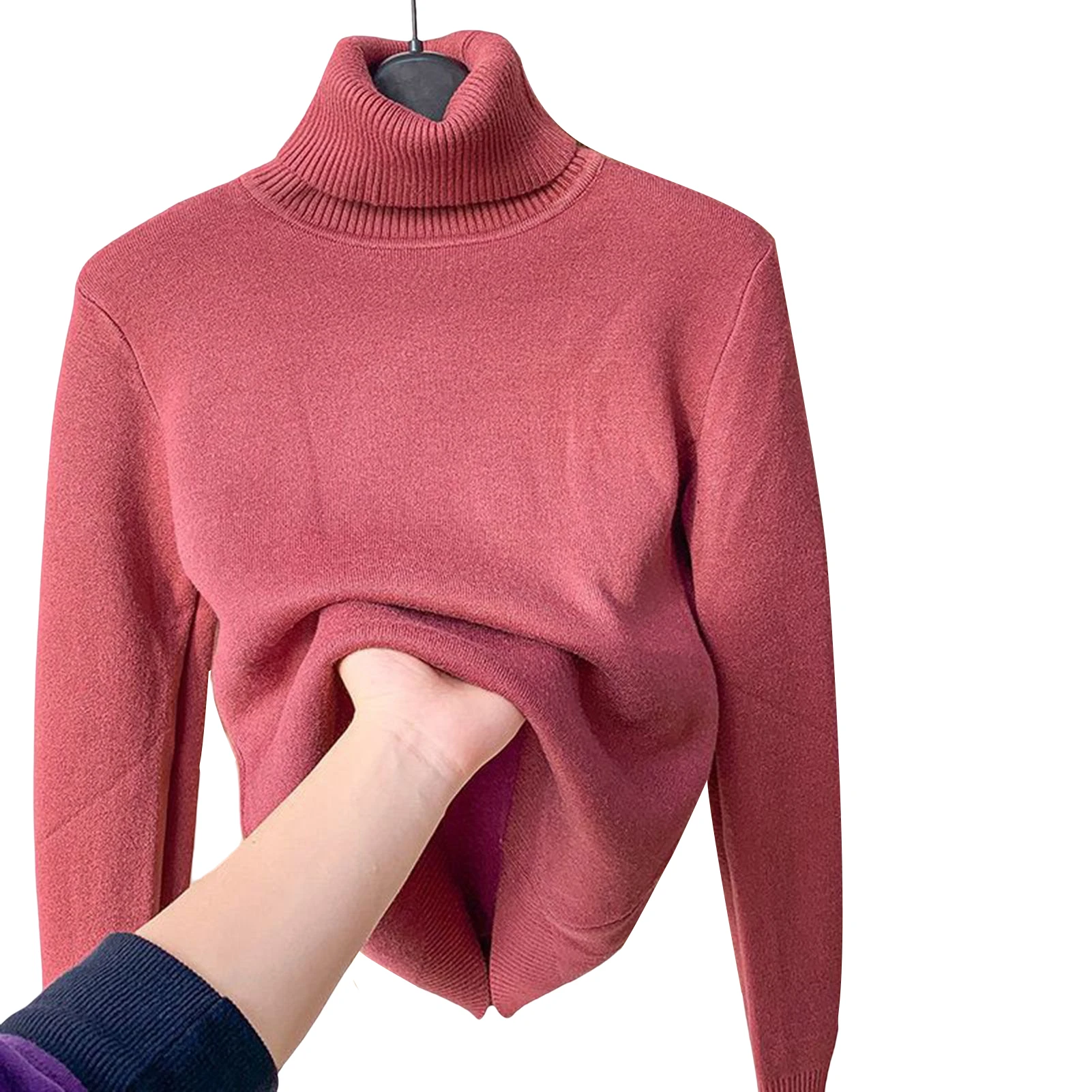 

Women's High Collar Knit Top Threaded Cuffs and Hem Slim-Fit Sweater for Autumn and Winter Wear