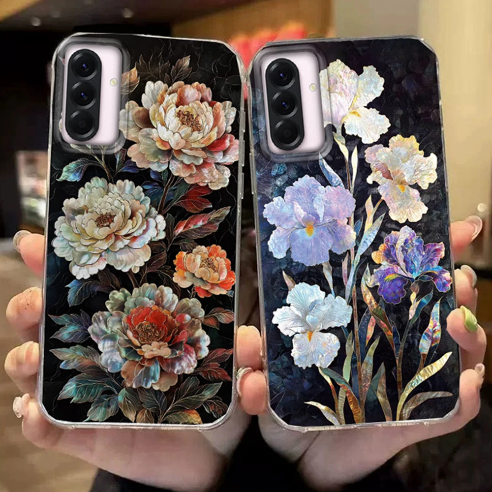 Black Peony Flowers Phone Case for Samsung Galaxy A16 A55 A07 A17 A56 A36 A26 A53 A06 A14 A34 A54 A15 A25 A35 A12 A22 A32 Cover