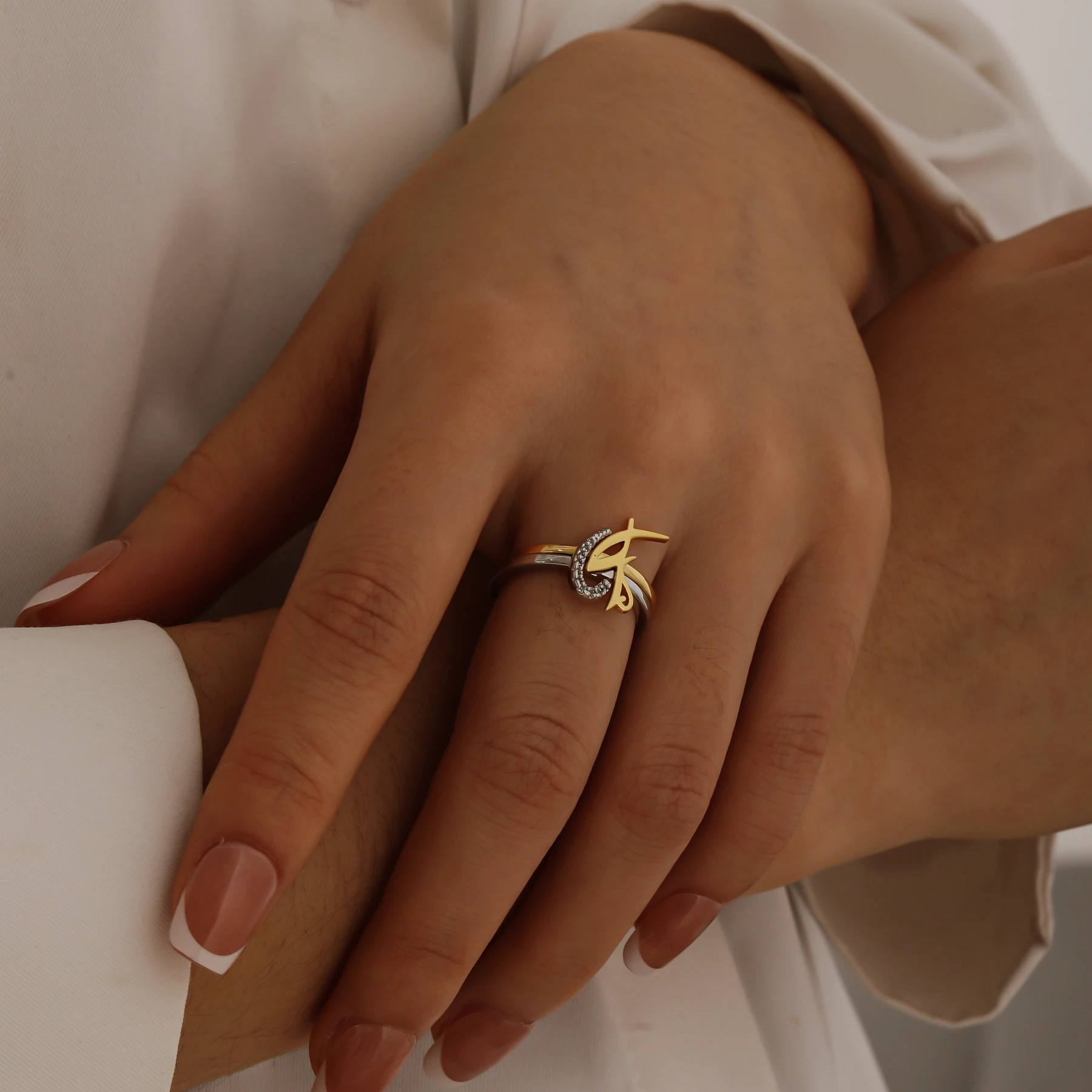 3D Customized Name Double Ring Personalized Stainless Steel Gold Symbol Ring Arabic Font Memorial Jewelry Ring For Her Gift view 5
