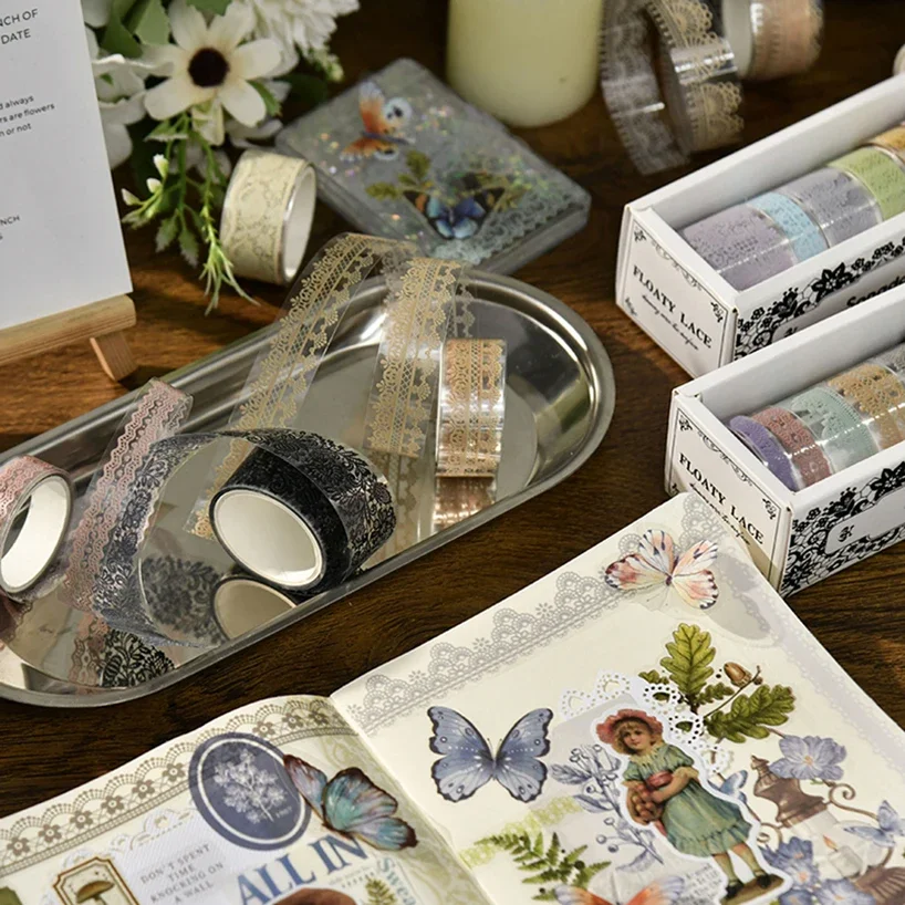 6 рулонов, ретро кружевная лента для домашних животных, украшение для дневника, Washitape Cinta Adhesiva Decorativa, принадлежности для скрапбукинга, малярная лента