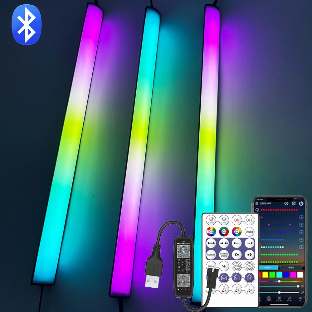 USB Bluetooth RGBIC Neon Led Light 5V WS2812B Aluminium Alloy Strip Bar With Music Sync Addressable Cabinet Backlight Decor Lamp