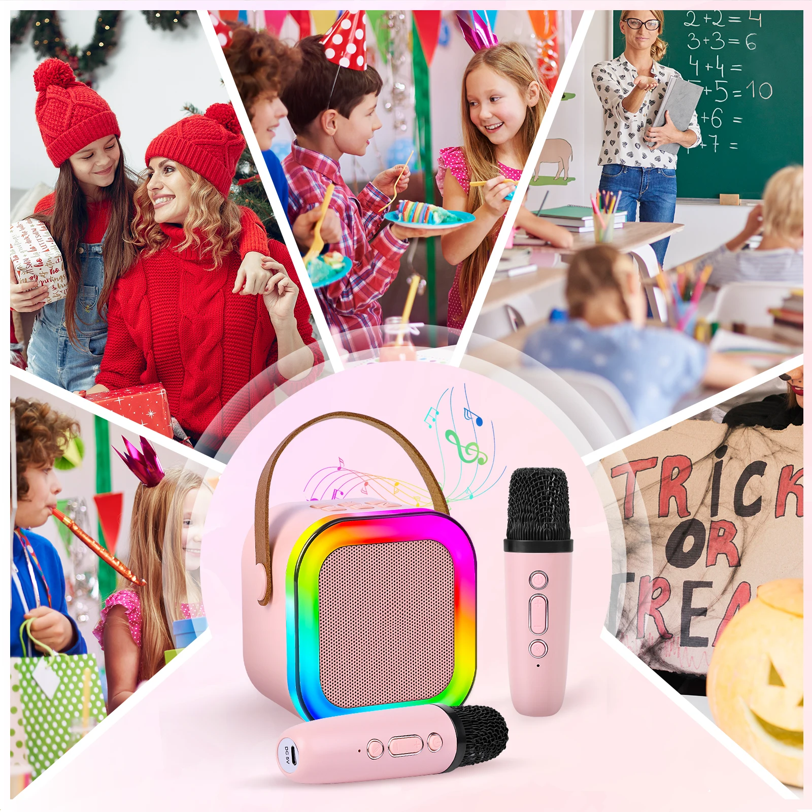 ﻿   INEYES جديد K12 آلة الكاريوكي مكبر صوت بخاصية البلوتوث قابل للنقل مع 2 ميكروفونات لاسلكية الأسرة الغناء مكبر الصوت للأطفال Gif