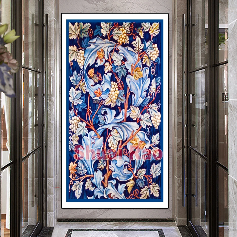 Blue Flower Birds Famous Diamond Painting William Morris Abstract Tree Crafts Mosaic Cross Stitch Full Diamond Embroidery