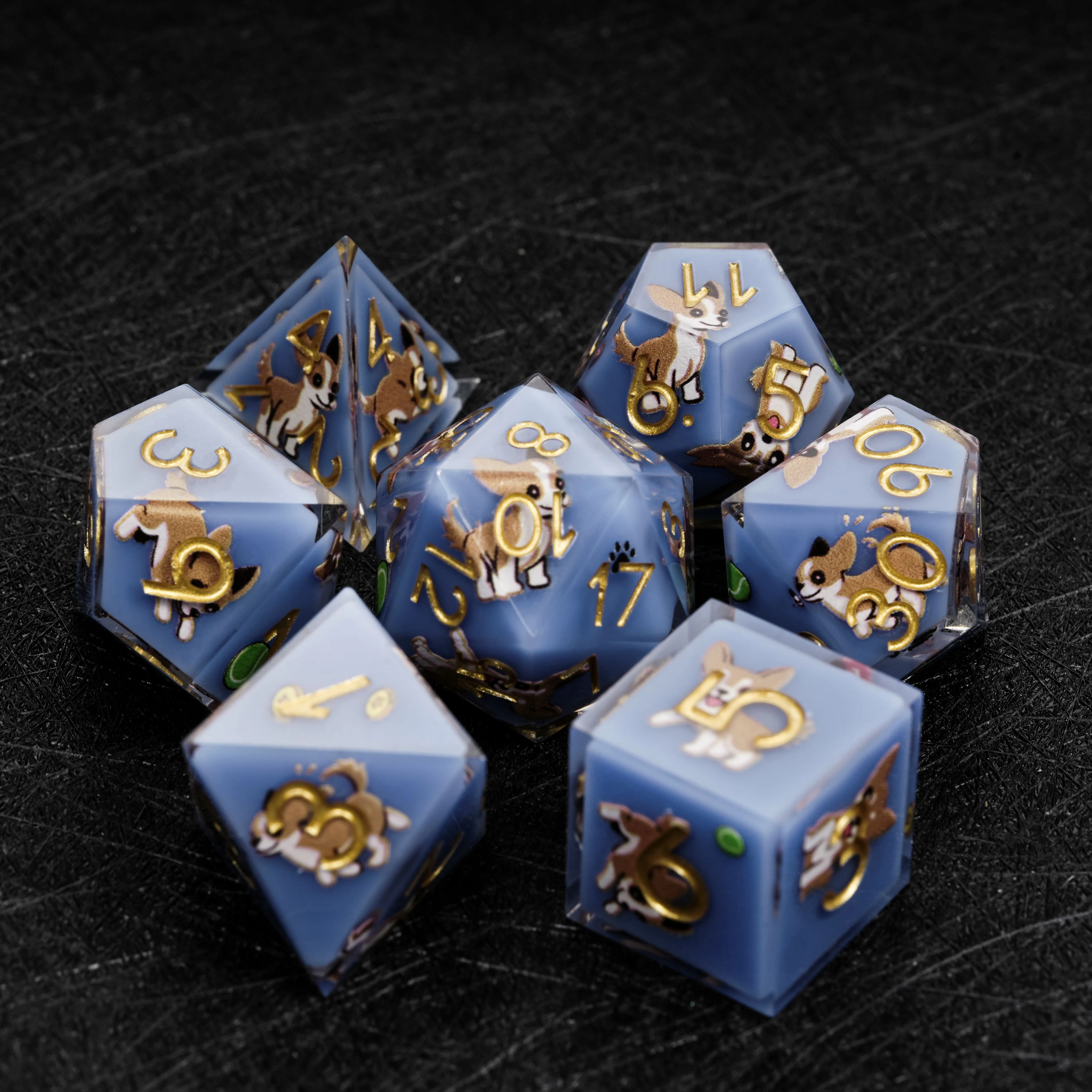 

1-7Pcs DND Dice Cute Dog Puppy Blue Resin Dice Set Multi-sided Polyhedral Dice for D&D Game COC Role Playing RPG Table