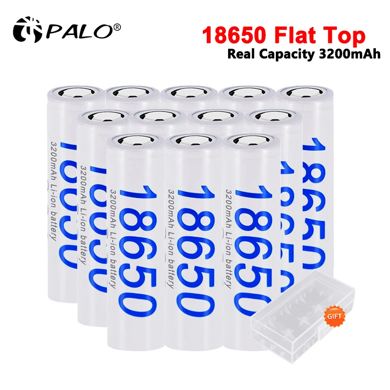 PALO 100% Original 18650 Battery 3200mAh 18650 Lithium Rechargeable Batteries 9A Discharging Flat Head for Flashlight LED Lights