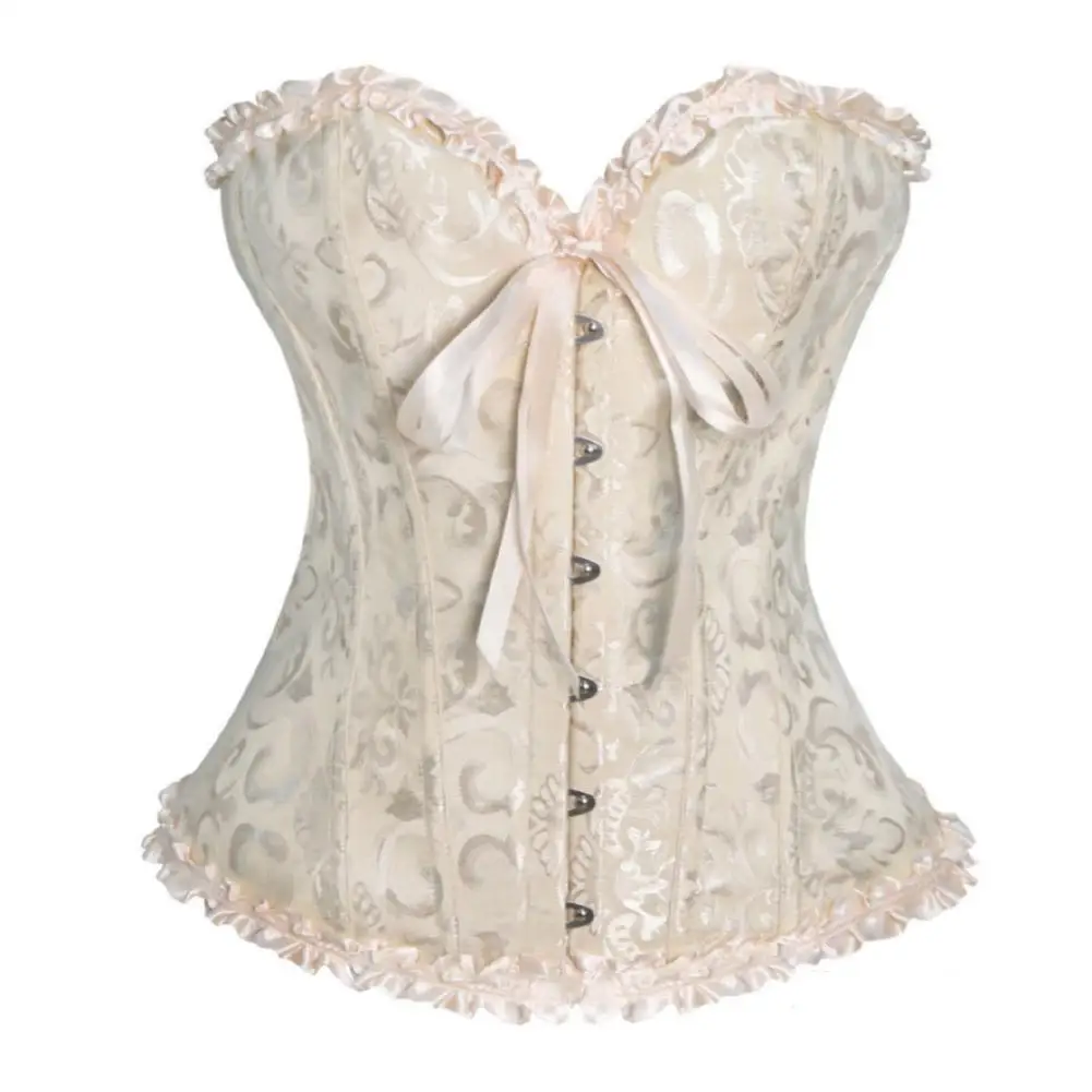 Women Vintage Victorian Corset Bustier Top Lace-up Boned Jacquard Shapewear Weding Lingerie Strapless Sweetheart Corselet