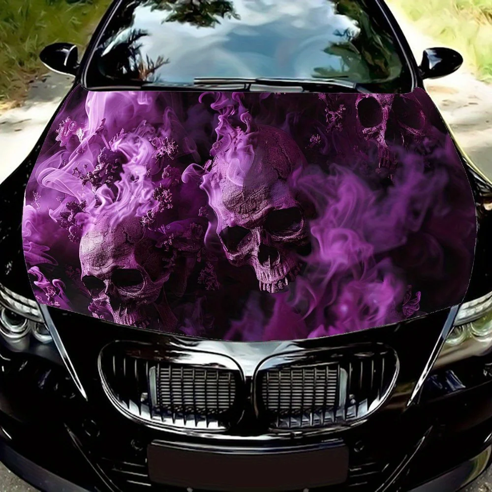 

Виниловая наклейка на капот автомобиля The Sleeping Skull Emits Purple Smoke, наклейка на двигатель автомобиля, водонепроницаемая самоклеящаяся автомобильная упаковка Cov